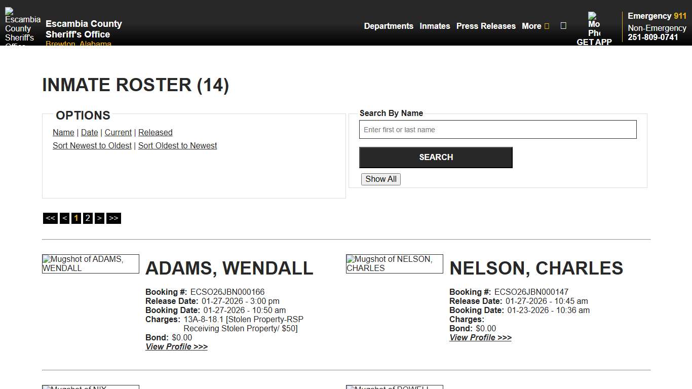 Inmate Roster - Released Inmates Booking Date Descending - Escambia County Sheriff, AL