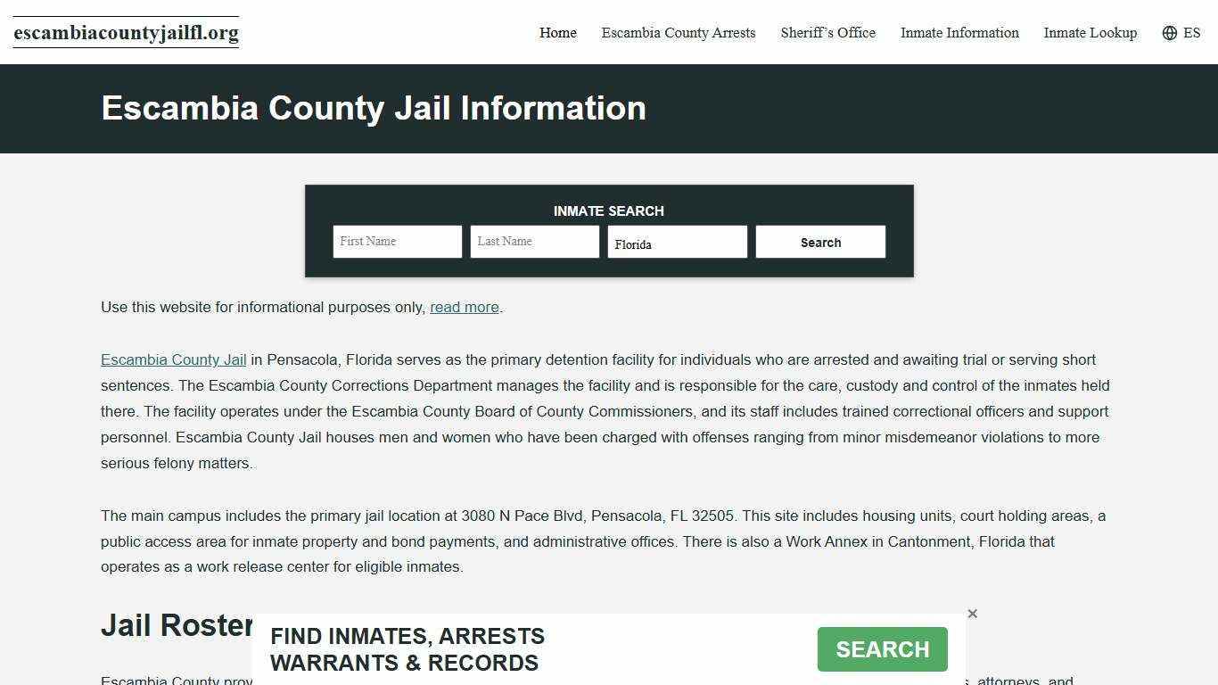 Escambia County, FL Jail Roster, Inmate Info